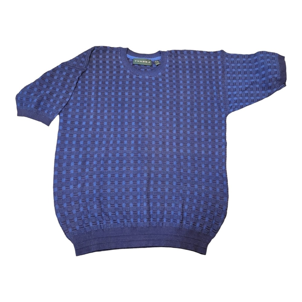 Vintage Y2K  Tundra Coogi Style Pullover Sweater Short Sleeve (M ) 3D Knit Blue